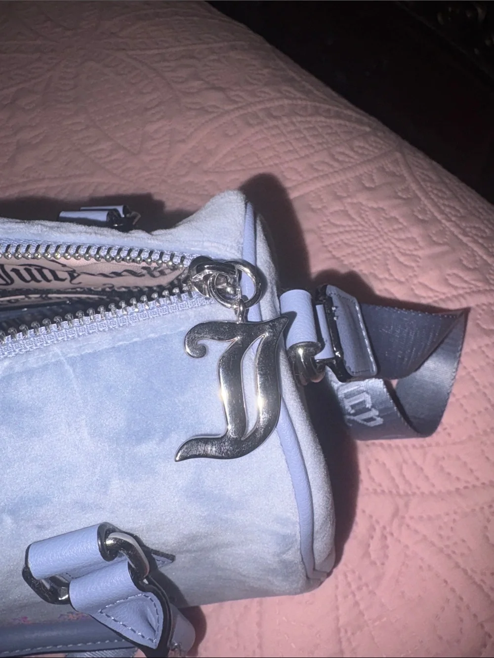 Juicy Couture Pale Blue Velvet Crossbody Bag